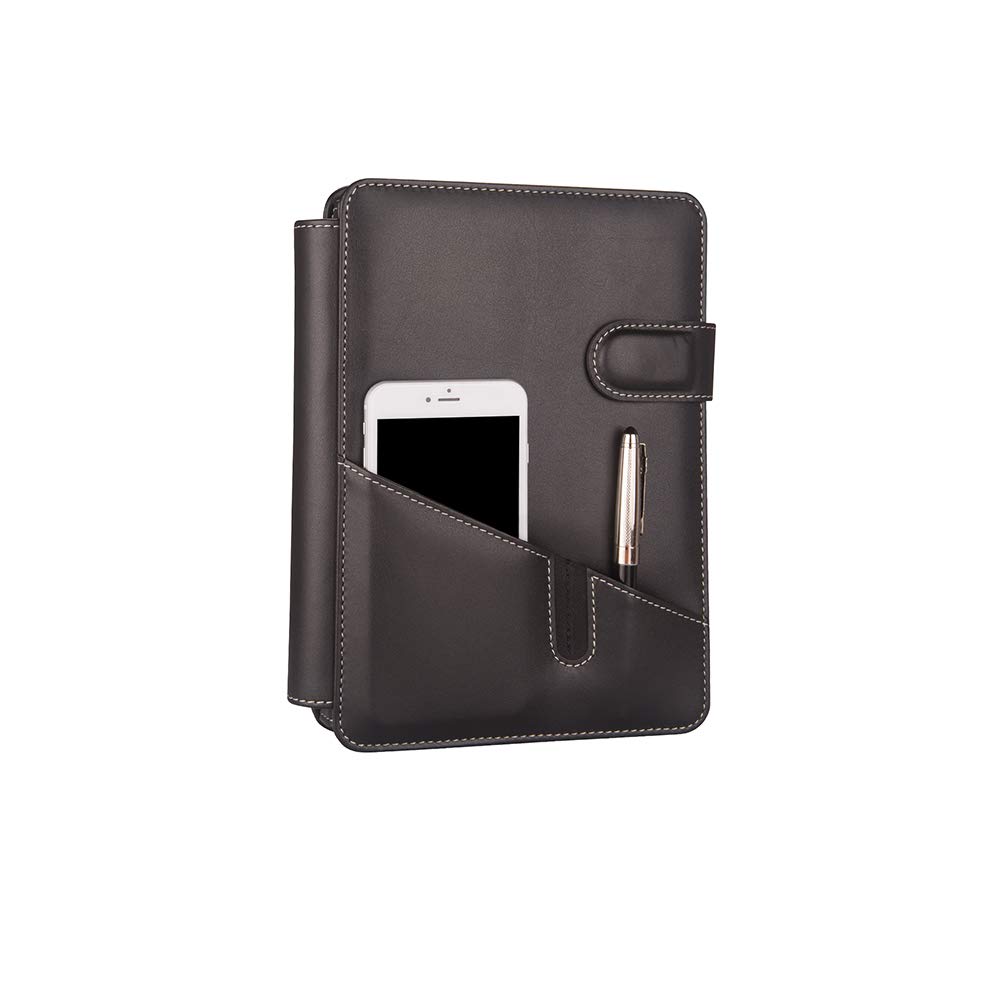2K 5281 Ajanda Tarihsiz Çizgili 17x24 Ajanda Defter 160 Yaprak Ivory Kağıt Suni Deri Telefon Kılıflı Hesap Makineli Organizer, Siyah
