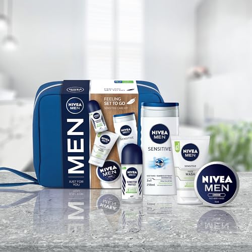 NIVEA MEN Feeling Set To Go Sensitive Care Kit Gift, Includes Face Wash, Shower Gel, Anti-Perspirant and Moisturiser, Men's Skincare - Image 3