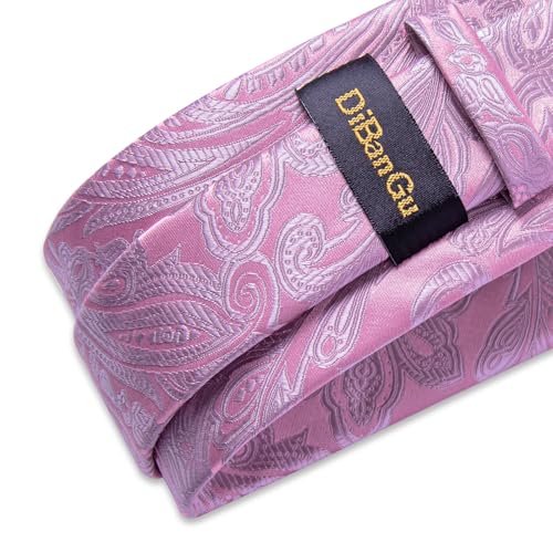 Image of DiBanGu Silk Floral Ties for Men Woven Paisley Necktie and Tie Clip Handkerchief Cufflinks Set for Party Wedding