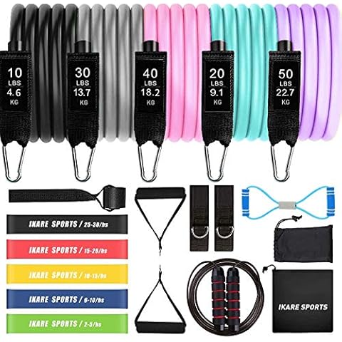 IKARE Resistance Bands Set, Exercise Bands Stackable up to 150lb Indoor/Outdoor Workout Bands with 8 Shape Resistance Bands for Fitness Yoga Home Gym Equipment for Women Cover