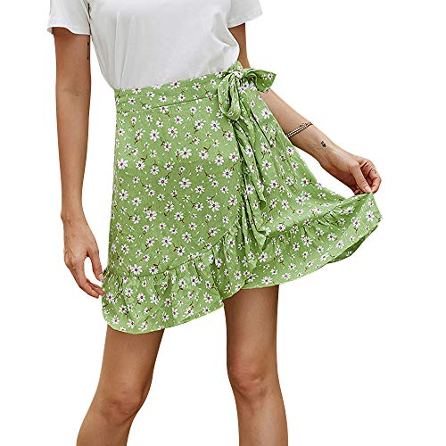 Loijon Mulheres babados mini saia gravata borboleta a linha de cintura alta impressão floral elástic