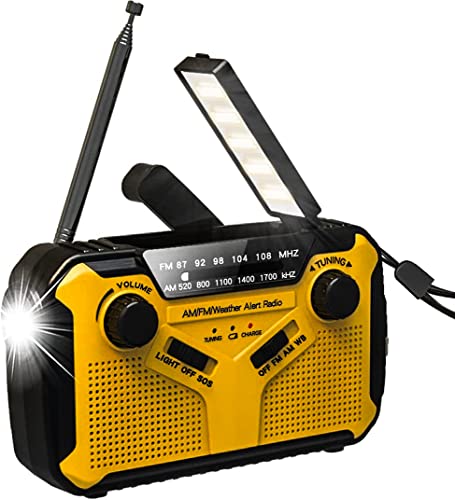 superpow Tragbare Solar Radio Kurbelradio Dynamo Wetter Radio Wiederaufladbare Powerbank USB mit Handyladefunktion LED Taschenlampe Leseleuchte SOS Alarm Notfall Ausrüstung für Camping Outdoor Orange