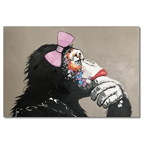 Paimuni Female Gorilla Monkey Paintings, 100% Hand Painted Cute Chimp Canvas Oil Painting Stretched and Framed Ready to Hang Living Room Bedroom Office Bathroom 36" x24" Cover