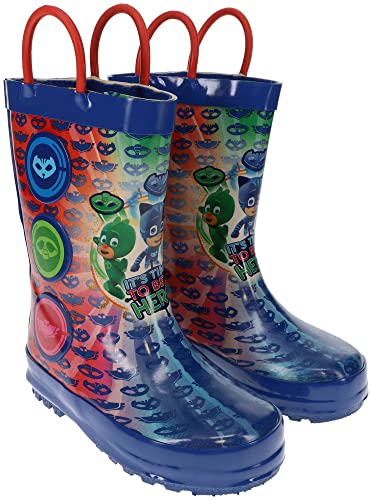 PJ Masks Toddler Rain Boots with Easy-On Handles, Catboy, Gekko, and Owlette, Blue, Size Toddler 7/82