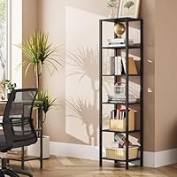 TUTOTAK Bookshelf, 6-Tier Tall Book Shelf, Narrow Bookcase for Small Space, DIY Stackable Bookshelf, for Living Room, Office, Study, Entryway, Industrial, Black BS01BK006EU