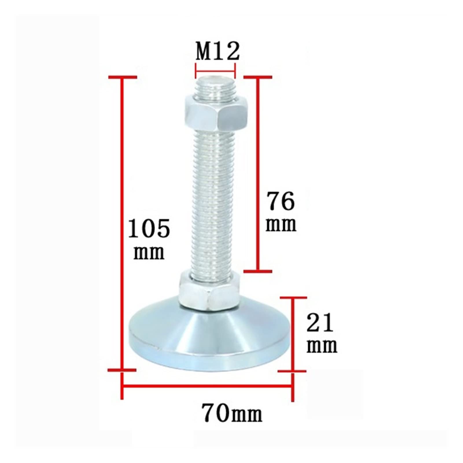 Nivellierfüße, 2 Stück Nivellierfuß, Verstellbarer Fußnivellierer mit M12-Gewinde, robuster, Möbelnivellierer,8 Zoll Basisdurchmesser(70*M12*80mm)