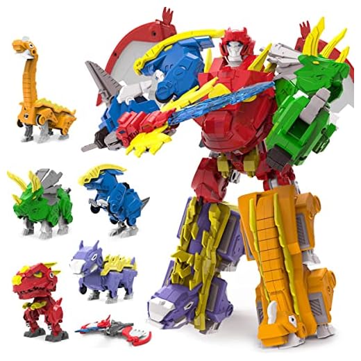 Wenbeier Robot Dinosaur Toys 6-in-1 Combined Large Robot Toys Take Apart Toys Including 6 Dinosaur Action Figures -Triceratops Deformation Toys for Kids 6-12(10“)