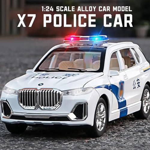 Image of 1:24 Scale Big BMW X7 Police Toy Car | Metal Pullback Diecast Car for Kids with Openable Doors, Sound, Light Effects Toy for Car Enthusiasts (Color As Per Available),white