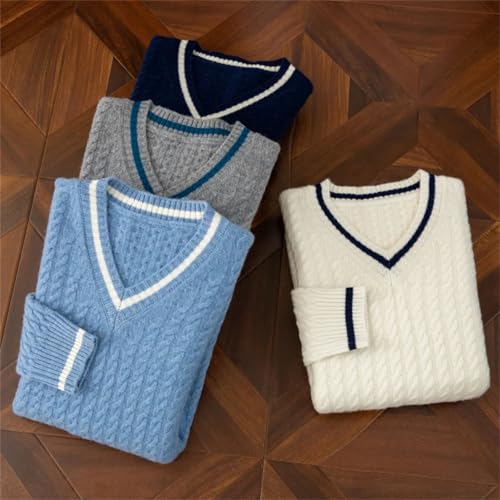 Men's Winter Thickened 100 Percent Cashmere Sweater V-Neck Knitted Top Warm Fashion Leisure Pullover 6
