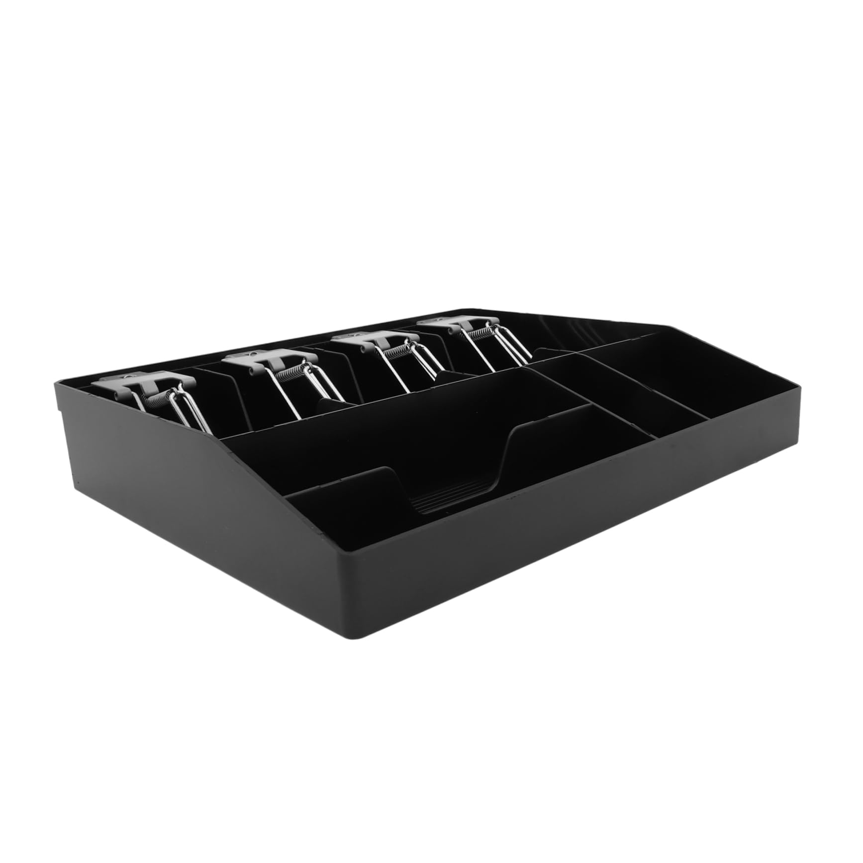 Gadpiparty Kassenbox Schwarze aus Abs und Metall Geldkassette mit Drei Scheinfächern und Drei Münzfächern mit Praktischem Clip für Einzelhandel und Verkaufsstellen