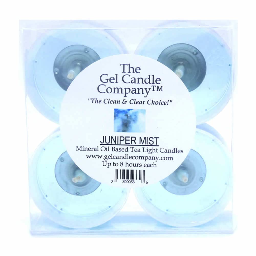 4 Pack Juniper Mist Scented Mineral Oil Based Up to 8 Hour Scented Tea Lights by The Gel Candle Company
