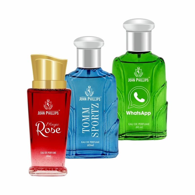 Magic Rose, Tomm Sportz & Whatsapp | Long Lasting – Eau De French Perfume – Pack Of 3 | Unisex For Men & Women | Upto 3000 Sprays, 60 ml each. Magic Rose, Tomm Sportz & Whatsapp | Long Lasting – Eau De French Perfume – Pack Of 3 | Unisex For Men & Women | Upto 3000 Sprays, 60 ml each.