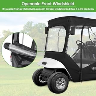 10L0L Deluxe Golf Cart Enclosure for 2 Passengers EZGO TXT RXV with Side Mirror Openings, Waterproof Portable 4-Sided Transparent Windows Golf Buggy Driving Enclosure Cover Black - Roof up to 58" L