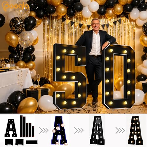 Image of Pooqla 4FT Marquee Light Up Numbers 0 for Birthday Party Decorations | Black LED Marquee Numbers Party Backdrop, 4 Feet Large Mosaic Numbers 10th 30th 50th Anniversary Birthday Gift for Boys Men