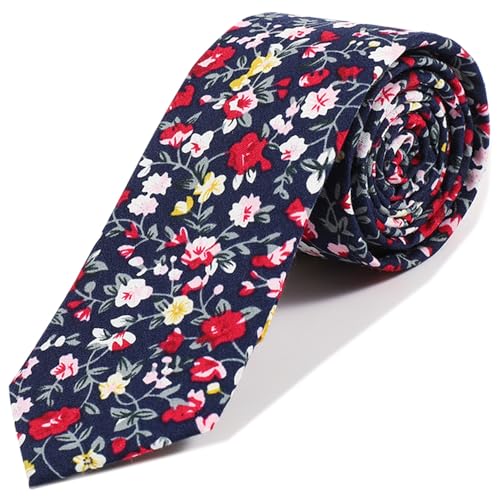 Image of Parquet Mens Floral Tie | Cotton Printed Skinny Necktie for Wedding | Spring & Summer