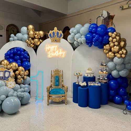 Image of Jobkoo Navy Blue Gold Balloons, 12 Inch Dusty Light Blue Golden Latex Balloon Set for Boys Birthday Winter Wonderland Wedding Baby Shower Party Decorations