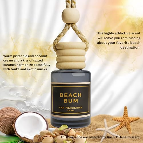 Image of Beach Bum Scent - Long Lasting Car Hanging Diffuser - Lasts up to 60 Days - Warm Pistachio and Coconut Cream and a Kiss of Salted Caramel Harmonize Beautifully with Tonka and Exotic Musks