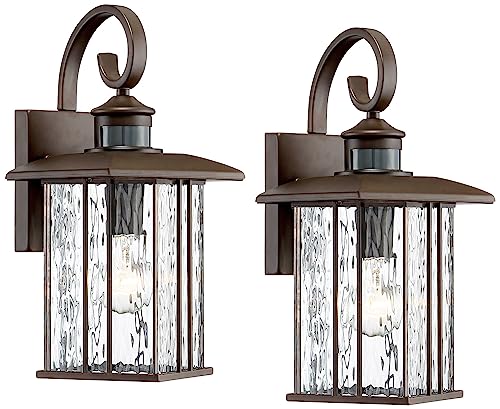 John Timberland Deaver Modern Outdoor Wall Light Fixtures Set of 2 Oil Rubbed Bronze Motion Sensor...