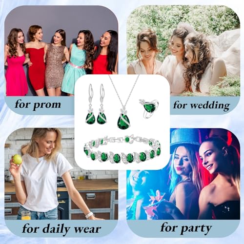 Gzwhd Green Emerald Jewelry Set For Women Mother Gift Silver Teardrop Earrings Necklace Ring Bracelet Set thumb #4