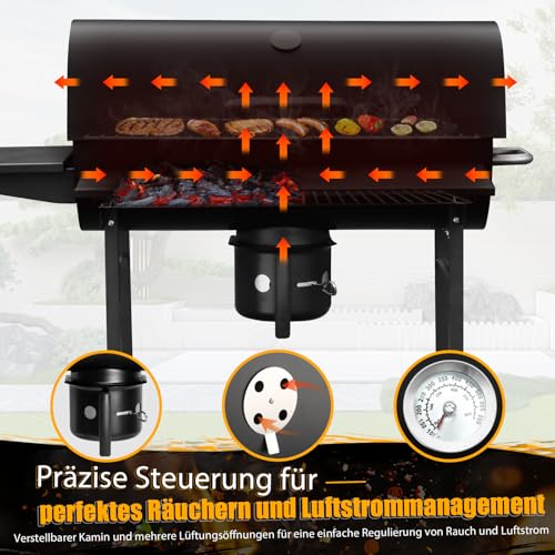 Großer Holzkohlegrill, BBQ Grill mit 4 Lüftungen, Robuster Garten Outdoor Grill 4