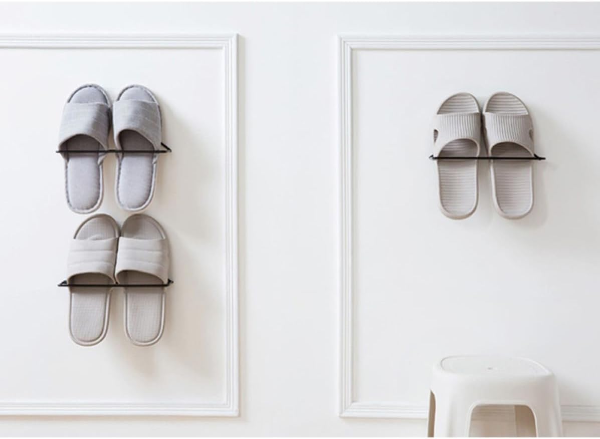 Didiseaon 2pcs Iron Wall Mounted Hanging Shoe Rack Organizer with Geometric Design, Multi-function Black Iron Shoes Holder, Easy to Assemble Slippers Storage Shelf for Closet or Entryway