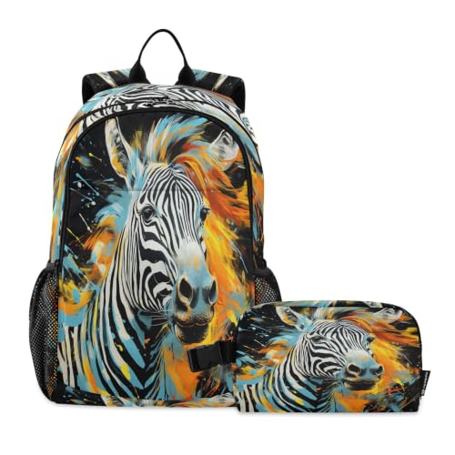 Sac d'école sac à dos étudiant zèbre coloré enfant avec sac à lunch voyage