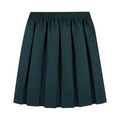 Beach Stone® School Uniform Girls Summer Formal Dress Bottom Full Elastic Box Pleat Skirt Girls Back to School Uniform Skirts Girls Box Pleated Skirt Age 2-18 Years Bottle Green