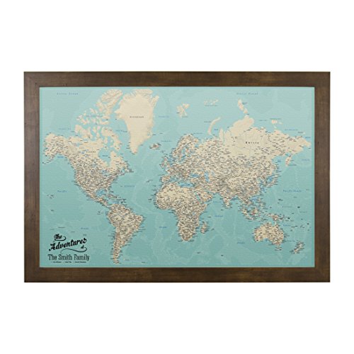 Canvas - Personalized Teal Dream World Push Pin Travel Map