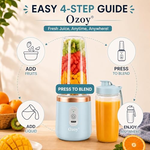 Image of Portable Blender Electric Juicer USB Rechargeable Fruit Mixers Mini Personal Smoothie Maker 6 Blades 3 Gears Ideal for Smoothies, Protein Shakes, Fresh juices, sauces -1500mAh Battery