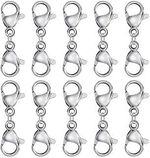 PAFUWEI 10 Pieces Silver Double Lobster Clasps, Necklace Lobster Clasps for Jewelry Making, Bracelet Necklace Double Claw Extender Shortener Connectors for DIY Jewellry Crafts Making