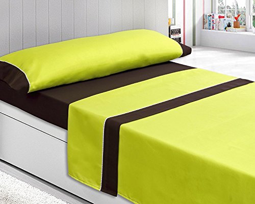 Andatex Juego de Sábana - 90cm - Marrón/Pistacho - Bicolor - Tacto Seda - Microfibra Cover
