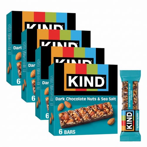 KIND Nut Bars, Dark Chocolate Nuts and Sea Salt, Healthy Snacks, Gluten Free, Low Sugar, 6g Protein, 6 Count (Pack of 4)