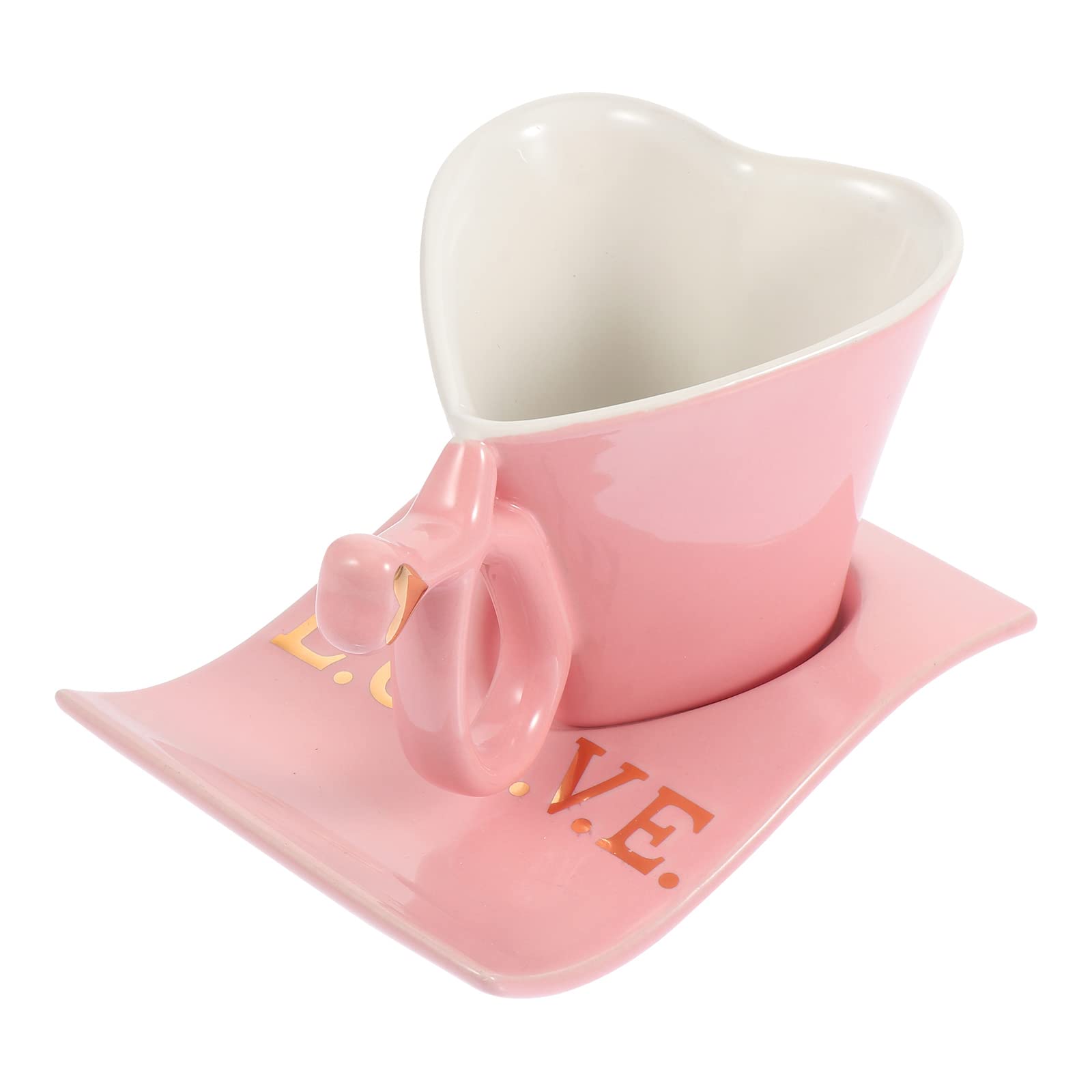 Generic 1 Set Ceramic Cup Creative Heart-shaped Milk Mug Coffee Cup Saucer Water Cup