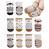 Witwot 5 Pairs Baby Socks Non Slip Toddler Socks Kids Cotton Grip Socks Anti Skid with Gripper Cartoon Pattern for Boys Girls 0-4 Years, 1-2 Years, Tag M