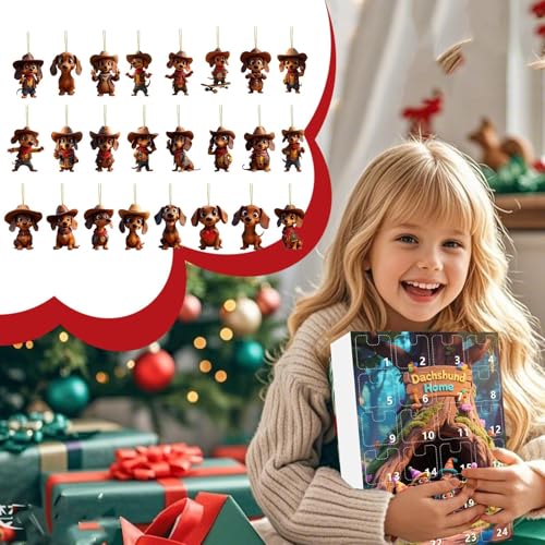 Dachshund Christmas Calendar - 24 Days Dog Ornament Countdown 2025, Decorative | 2D Acrylic Dachshund Charm, Holiday Home Tree Wall Window Door Car Mirror Decoration for Adults Kids - Image 4
