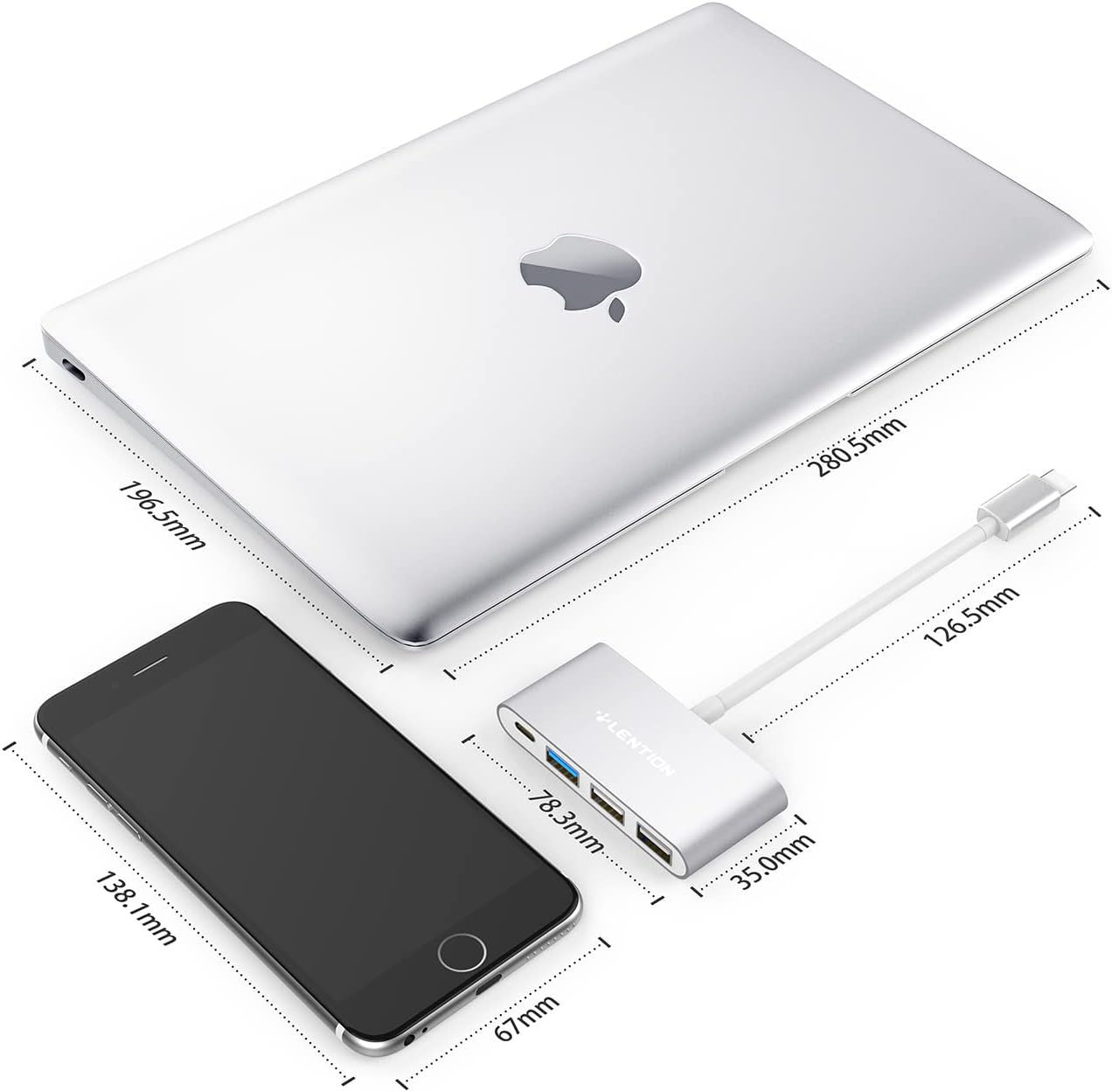 LENTION 4-in-1 USB-C Hub with Type C, USB 3.0, USB 2.0 Compatible 2023-2016 MacBook Pro 13/14/15/16, New Mac Air/Surface, ChromeBook, More, Multiport Charging & Connecting Adapter (CB-C13, Silver)