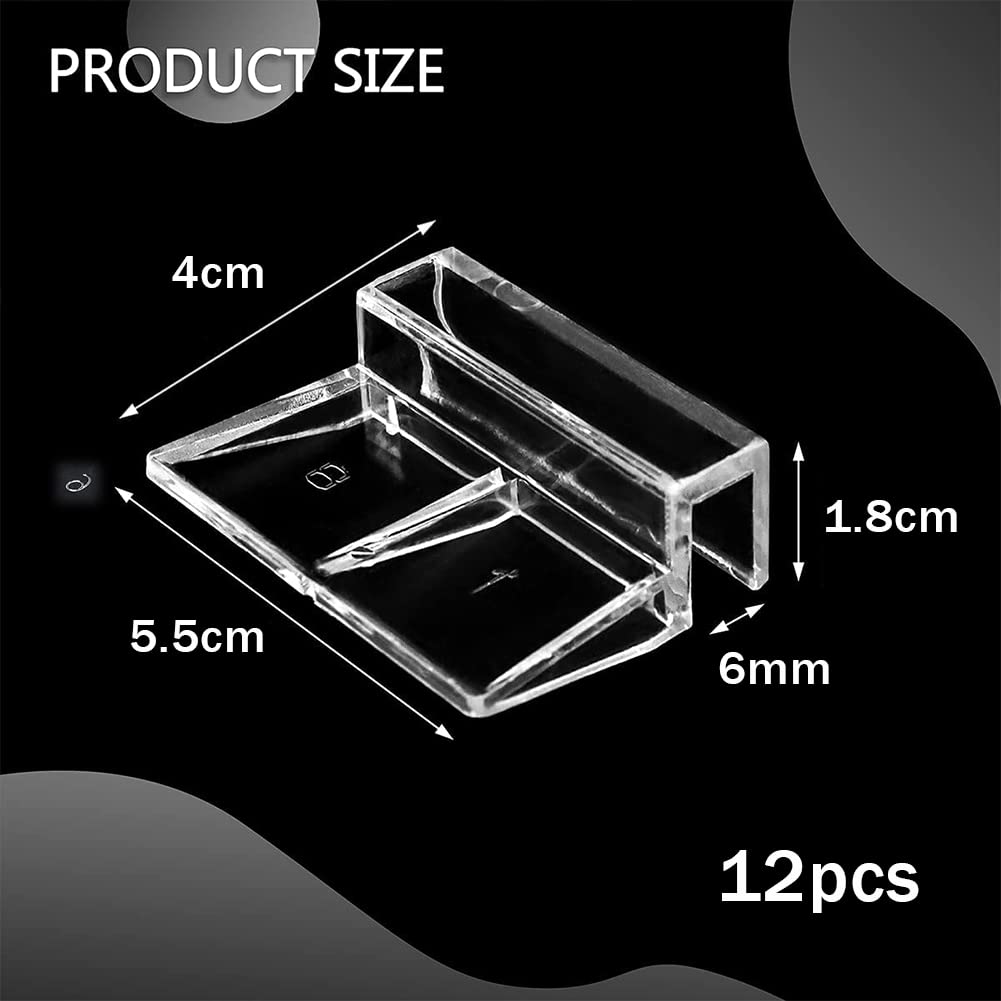 Support d'aquarium Acrylique,Clips pour Couvercle d'aquarium,Clair Support d'aquarium,Réservoir de Poissons d'Aquarium,Clips de Couvercle D'aquarium Fish,6mm,Lot de 12 Clips de Protection en Verre
