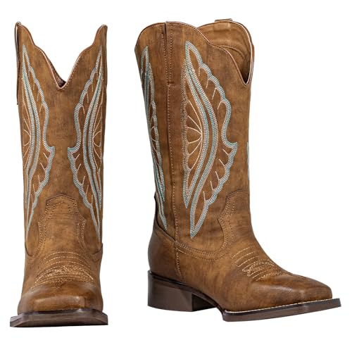 SheSole Extra Wide Calf Boots for Women - Classic Stitch Cowboy Boots with Hidden Stretch Panel & Removable Cushion - Comfortable Wider Shaft Western Boots for Fuller Figures3
