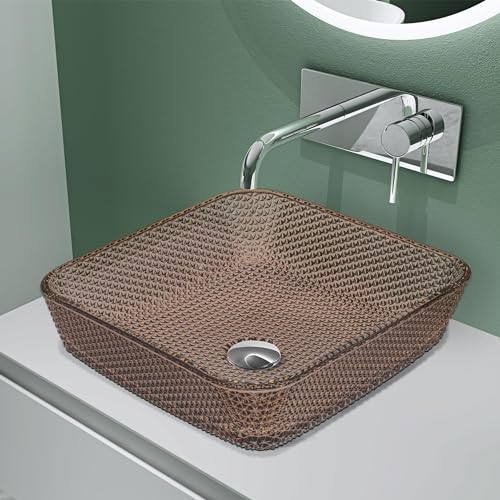 doporro Lavabo à Poser Vasque en Verre Café Lave Mains Carré de Salle de Bains Petit Lave-Mains pour WC 40x40x11 cm Minerva03