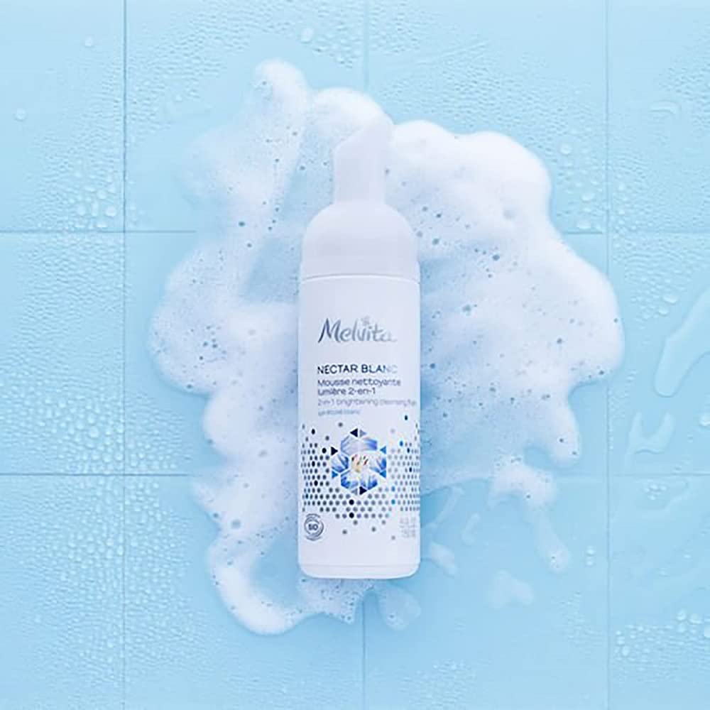 Melvita - Mousse Démaquillante Éclat - Nectar de Lumière - Nettoyant Exfoliant avec Lys Blanc Étoilé pour Teint Lumineux - 150 ml