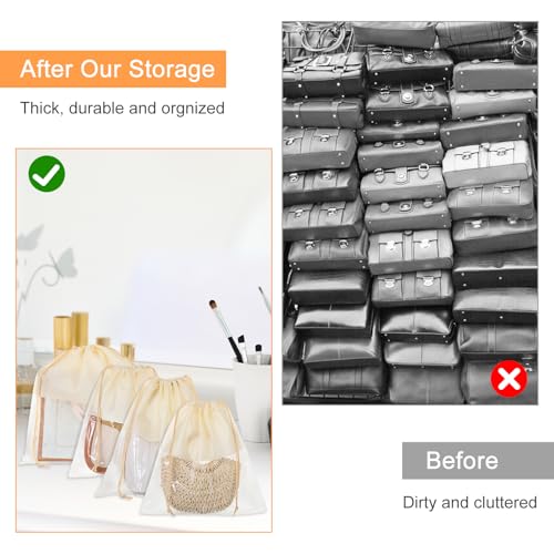 12 Pcs Dustproof Drawstring Bags Purse Dust Storage Bags for Handbags Covers Non Woven Fabric Cloth Pouch String Packing Organizer Shoe Pouch (Assorted Sizes, Beige)4