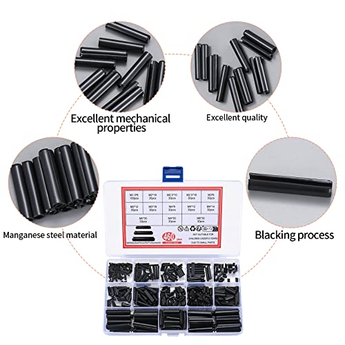 460 Pcs Roll Pin Assortment Set, Slotted Metric Spring Pins, Split Expansion Pins, Spring Dowel Tension Roll Pins, Split Expansion Spring Steel Pins Set - M1.5/M2/M2.5/M3/M4/M5/M6 #TOP3