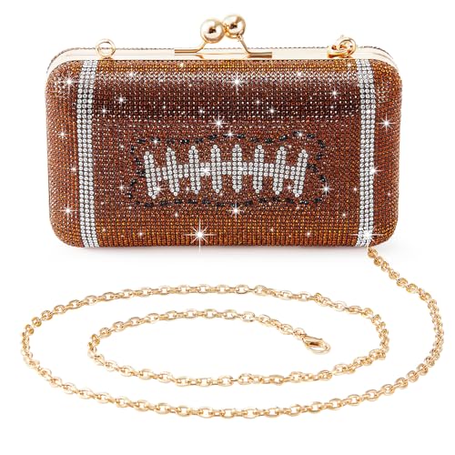 Dansydaisy Rhinestone Football Clutch Purse for Women, Brown