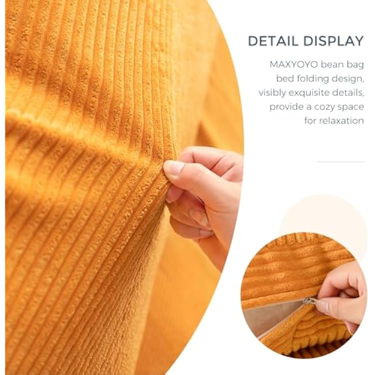 MAXYOYO Bean Bag Bed Folding Sofa Bed Floor Mattress for Adults, Extra Thick and Long Floor Sofa with Corded Washable Cover, Orange, 54x95 Inch