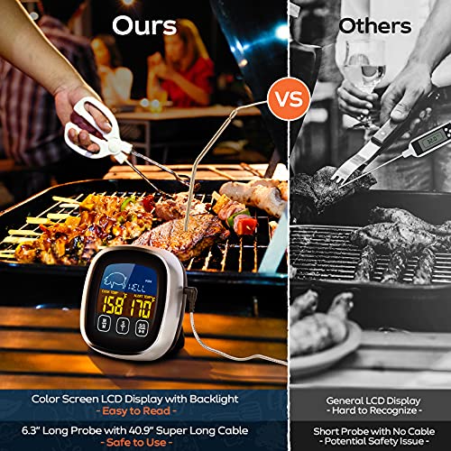 Digital Meat Thermometer for Cooking, 2021 Upgraded Touchscreen LCD Large Display Instant Read Food Thermometer with Backlight, Long Probe, Kitchen Timer, Cooking Thermometer for Oven, BBQ by PINSUKO - Used condition - Image 5