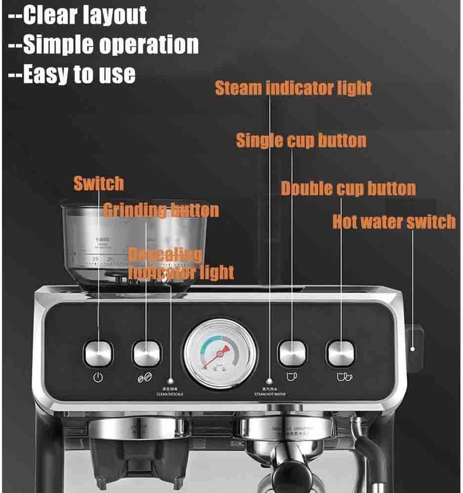 Espresso machine with grinder, home barista espresso machine, 20 bar super automatic espresso machine for espresso, cappuccina and latte, 2.8 liter water tank,offwhite