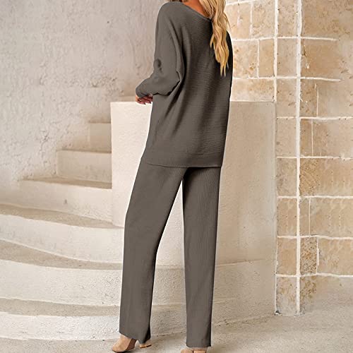 Arssm Women's Oversized Loose Suit Knitted Sweater Outfits 2 Piece Sweatsuit Color Long Sleeve Pullover Pants Tracksuit(Grey-S) #TOP3
