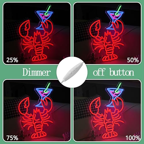 Image of Lobster Cocktail Neon Sign for Wall Decor USB Powered Funny Shrimp Martini Neon Light Dimmable LED Bar Crawfish Light Up Sign for Party Seafood Restaurant Bedroom Bar