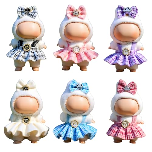 (6 Pack) Clothes for LABUBU 17cm Doll (NO Doll), Outfit for LABUBU, Dress and Hairpin Set for LABUBU Dress Up, Fashion and Premium Dolls Accessories for LABUBU
