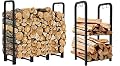 Artibear 4ft Outdoor Firewood Rack With Indoor Small Wood Storage Holder for Fireplace, Black